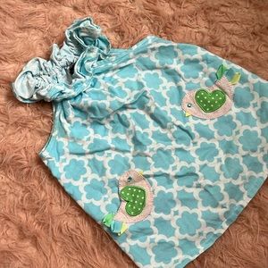 Mud Pie Aqua Blue Trellis Ruffled Neck Dress-3T